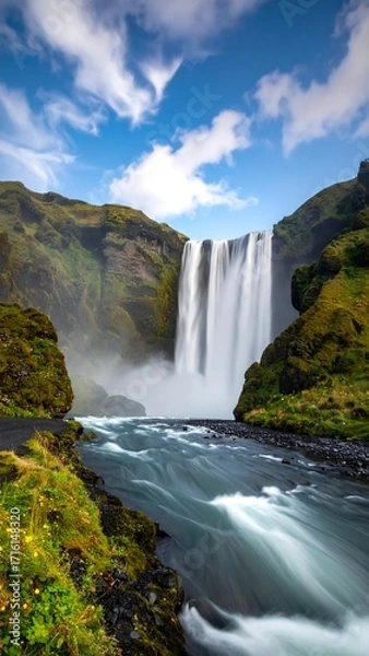 Fototapeta Waterfall cascading down rugged mountains