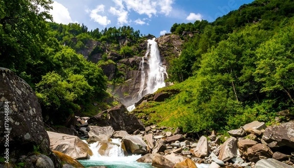 Fototapeta Waterfall cascading down mountainside