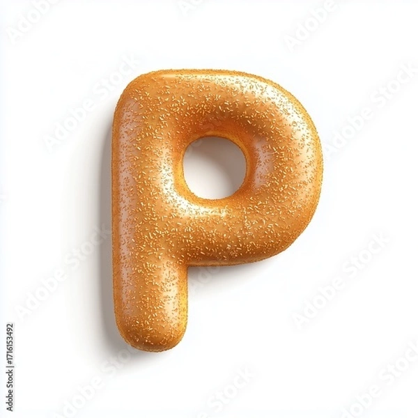 Obraz A font P donut shape with chocolate cream topping with sprinkles, snack food isolated white