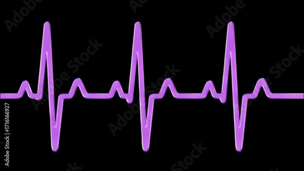 Fototapeta A glowing purple 3D heartbeat line pulses on a black background, symbolizing health and vitality. This futuristic cardiogram is perfect for medical, wellness, and fitness projects.