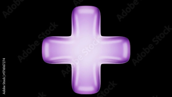 Fototapeta A 3D purple plus symbol representing addition, growth, and positivity. Widely used in healthcare, finance, and social media. Clean, glossy design ideal for digital interfaces and business projects.
