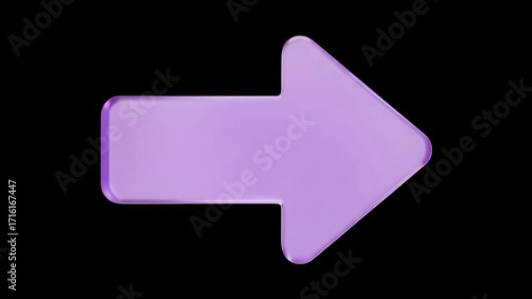 Fototapeta A glossy 3D purple arrow icon symbolizing progress, direction, and navigation. Perfect for business, web, and technology design projects. Modern, minimal, and eye-catching for UI and digital use.