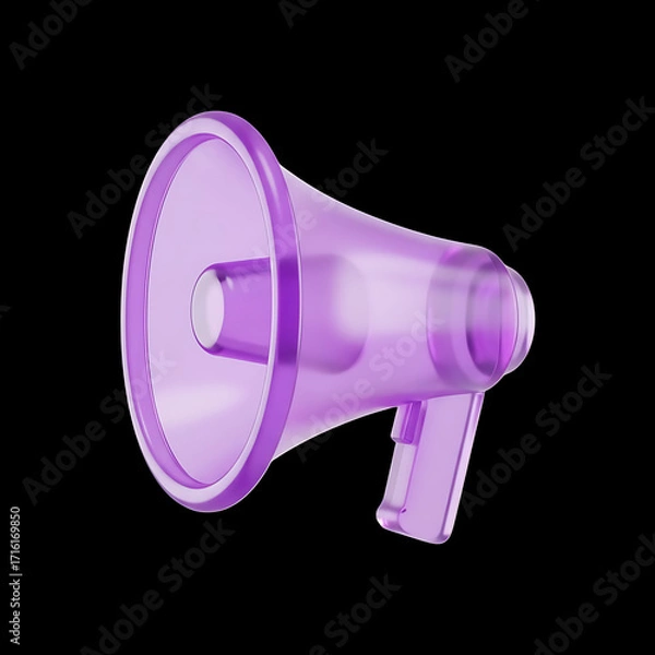 Fototapeta A vibrant 3D megaphone icon glows on a dark background. It represents communication, attention, and promotion in a glossy, modern style. Perfect for marketing, news, and broadcasting design.
: