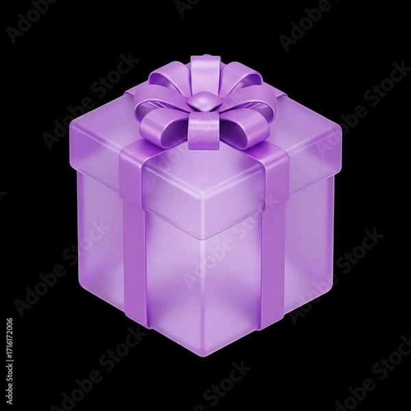 Fototapeta A stylish 3D purple gift box with a satin ribbon represents surprise, reward, and celebration. Its elegant translucent style is perfect for holidays, offers, and promotions. Ideal for e-commerce, mark