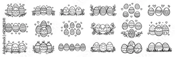 Fototapeta Set of Cute Doodle Easter Egg Illustrations