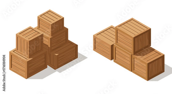 Fototapeta Isometric wooden crates: stacked wood boxes for storage and shipping