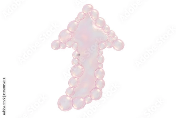 Obraz Transparent pink bubble arrow pointing upward made from shiny glossy spheres on white background