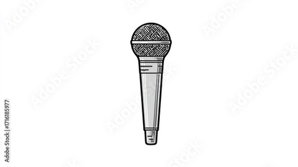 Fototapeta Simple, grayscale illustration of a microphone.  It features a textured, rounded diaphragm and a long, slender body