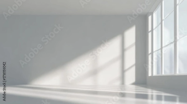 Obraz Empty minimalist room with sunlight streaming through large windows