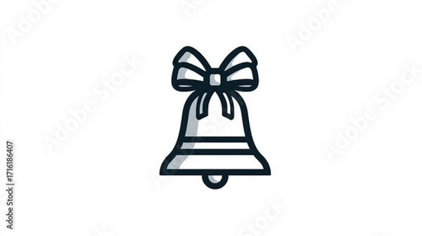 Fototapeta A simple, line-art illustration of a bell adorned with a bow, rendered in shades of gray and black against a white background; suggesting notification or celebration