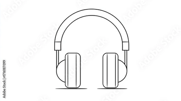 Fototapeta Simple, outlined illustration of over-ear headphones.  The headphones are presented in a front-facing, symmetrical view, with the earcups and headband rendered as a single, continuous line drawing