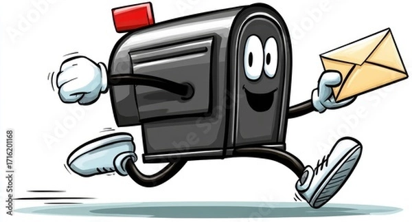 Obraz Cartoon mailbox running with letter
