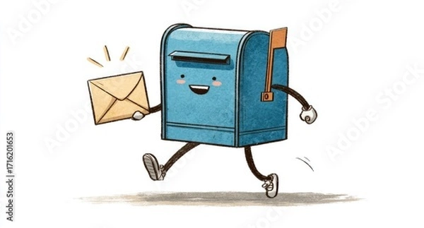 Obraz Cute mailbox character holding a letter