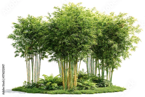Fototapeta Vibrant bamboo grove with lush green foliage creates a tranquil, natural oasis perfect for serene landscape designs and peaceful spaces