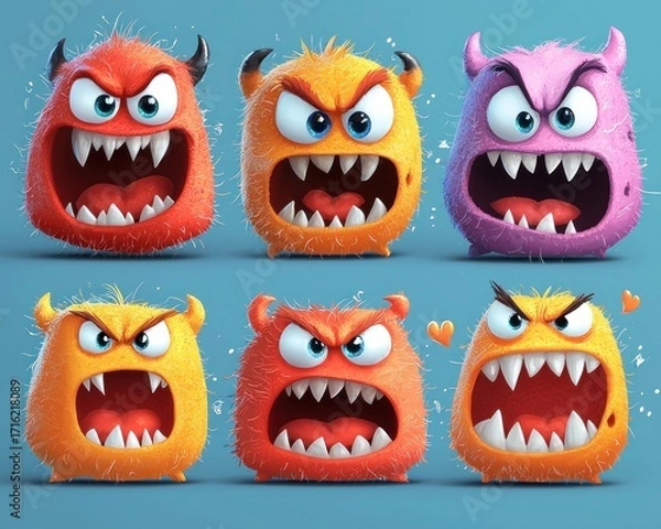 Obraz Angry fluffy monsters in various colors