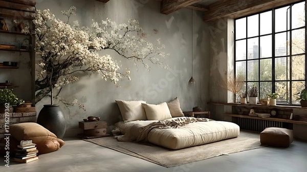 Fototapeta Stylish interior decorated with blossom art high resolution picture