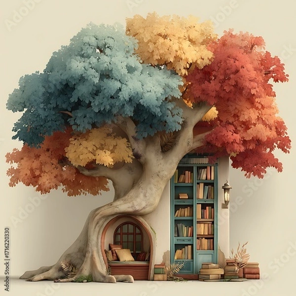 Fototapeta Whimsical library in nature high resolution picture
