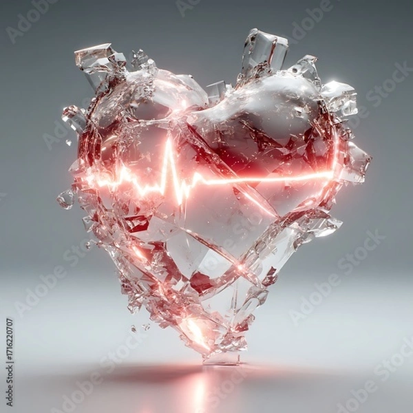 Fototapeta Futuristic glowing heart made of glass high resolution picture