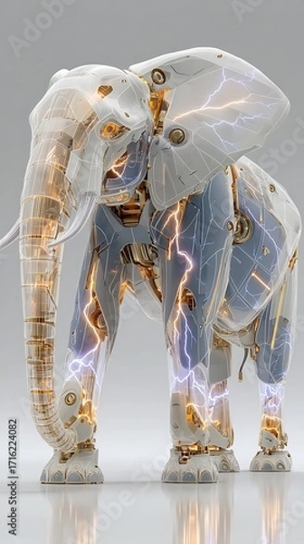 Fototapeta Robotic elephant with futuristic glowing armor high resolution picture