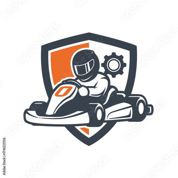 Obraz Go Kart Racing Emblem with Driver and Gear Icon.