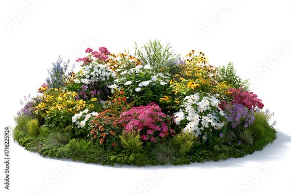 Fototapeta Vibrant flower bed bursting with colorful blooms, perfect for garden design, landscaping projects, and adding natural beauty to any setting
