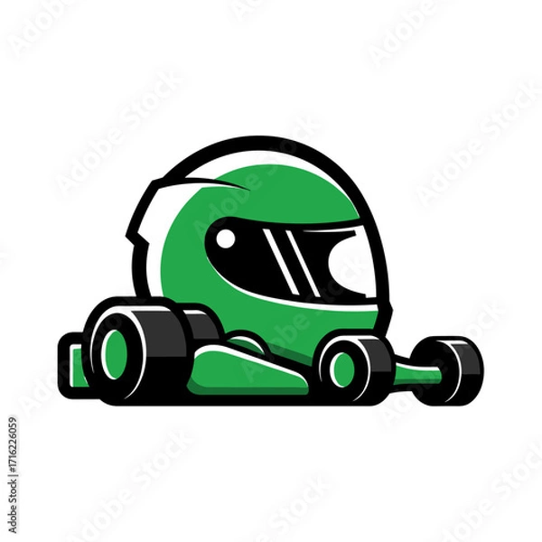 Obraz Green Go Kart Helmet and Vehicle Icon for Racing and Speed.