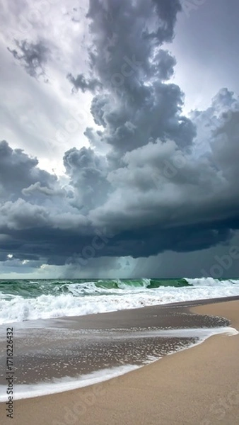 Obraz Dramatic beach scene with stormy clouds