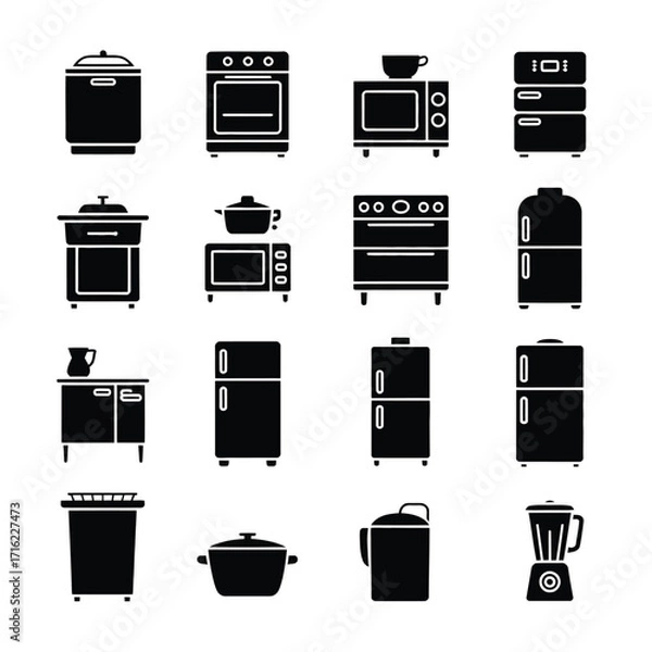 Fototapeta Cupboards, Shelves, and Storage Cabinets Vector Icons  Minimal Home Furniture Silhouette for Room Organization & Interior Design