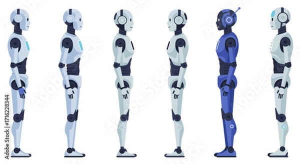 Fototapeta Futuristic robot lineup: six robots in profile with futuristic elements