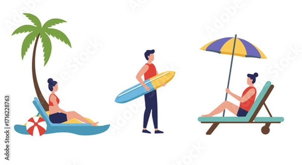 Obraz Beach activities: relaxing and surfing under the sun