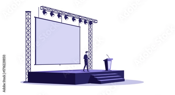 Fototapeta Business presentation in minimalist style with speaker on stage under spotlight