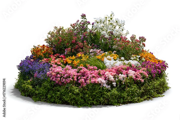 Fototapeta Vibrant flower bed overflowing with colorful blooms perfect for garden design, landscaping projects, and spring floral arrangements
