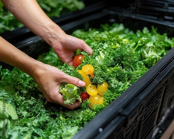Obraz Hands selecting fresh produce from a refrigerated display case