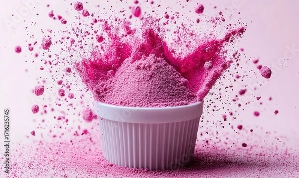 Obraz Pink powder exploding from a small white bowl