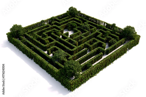 Fototapeta Intricate green hedge maze from above offering challenge and adventure, perfect for illustrating problem-solving, strategy, and personal growth concepts
