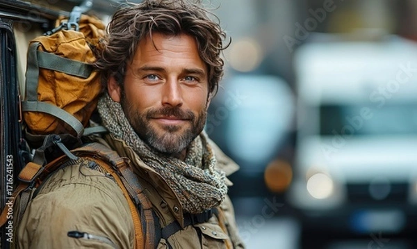 Obraz Man with backpack outdoors