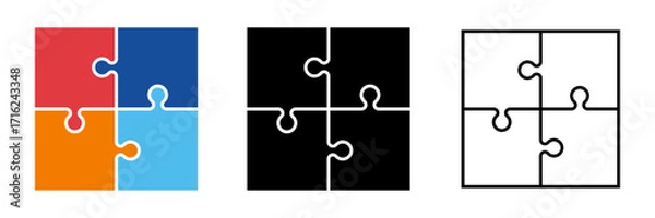Fototapeta Different collection of jigsaw puzzle icon teamwork concept flat, silhouette and vector art puzzle for apps and websites.