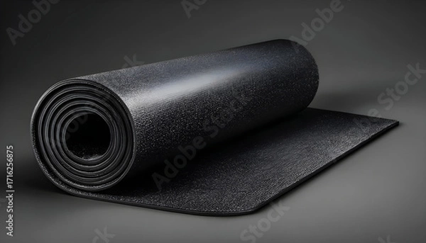 Fototapeta Photo realistic as Yoga mat icon with copy space on a gray background concept as A vector image of a yoga mat icon with generous copy space on a gray background ideal for fitness and exercise themed