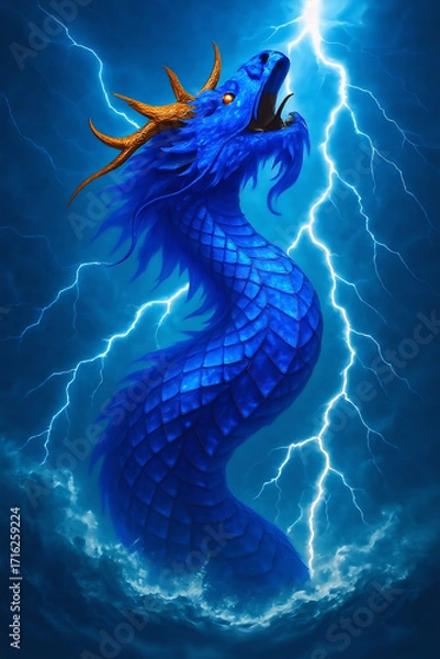 Obraz 天に上る青い龍