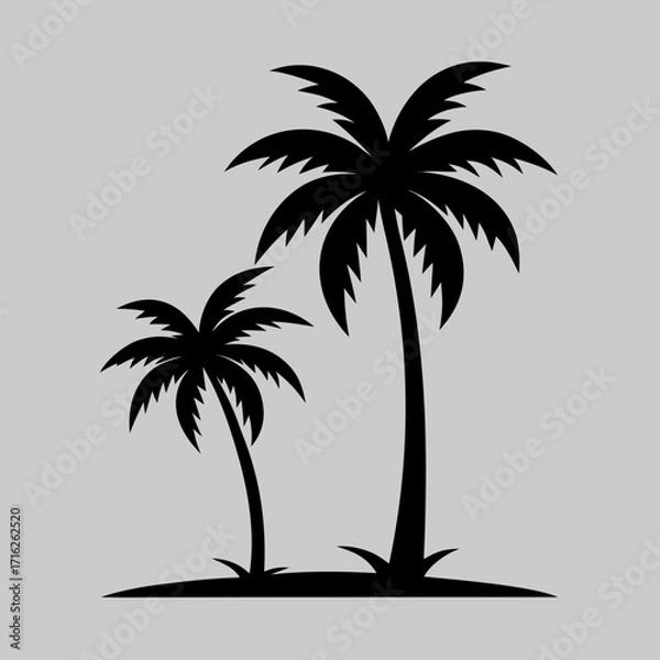 Fototapeta Vector illustration of two palm trees against a plain, light gray background