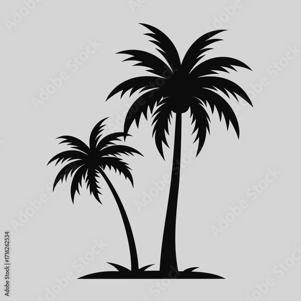 Fototapeta Vector illustration of two palm trees against a plain, light gray background