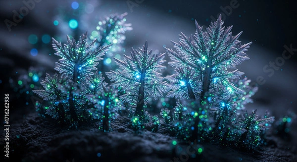 Fototapeta Crystalline Fractal Growth with Bioluminescent Glow