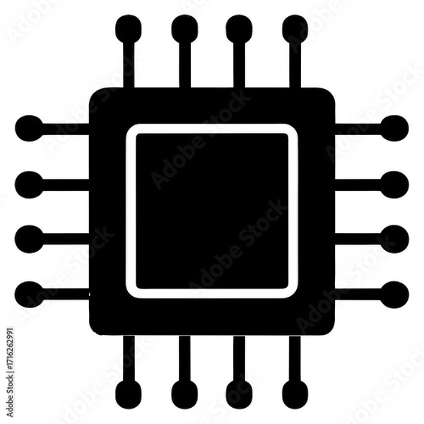Fototapeta Microchip or CPU icon vector silhouette