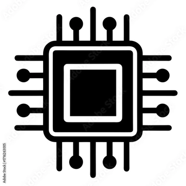 Fototapeta Microchip or CPU icon vector silhouette