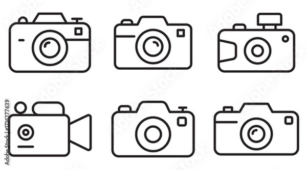 Obraz Camera Icon Set – Outline and Minimal Symbols for Photography, Media, and Digital Content Design
