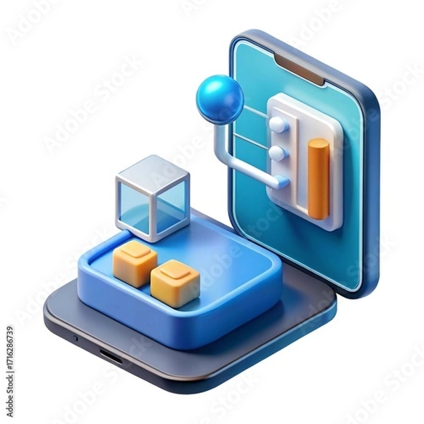 Obraz 3d mobile phone with social network icons and digital technology illustration