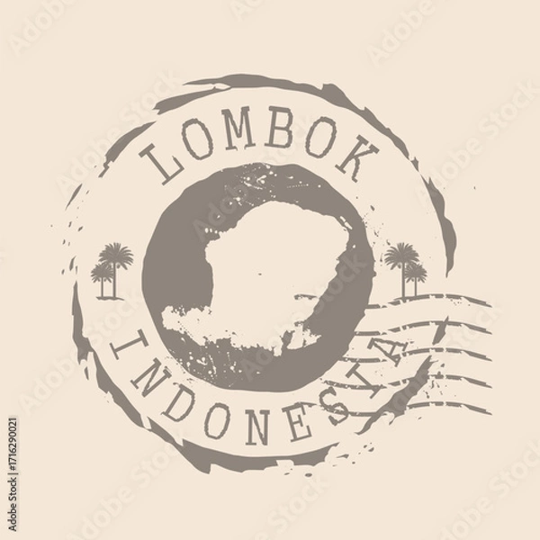 Fototapeta Stamp Postal of Lombok Island. Map Silhouette rubber Seal.  Design Retro Travel. Seal of Map Lombok Island grunge  for your design. Indonesia. EPS10 