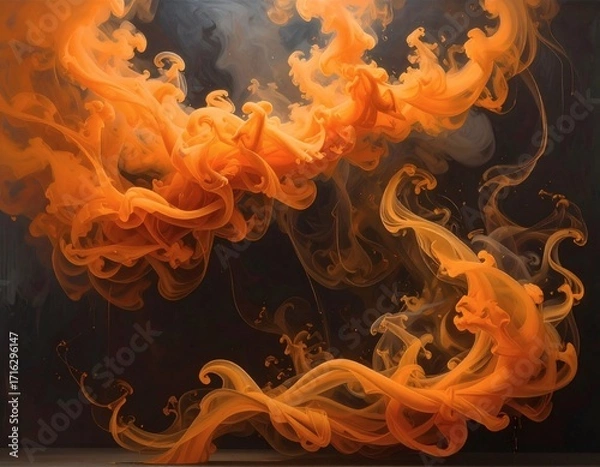 Fototapeta Eerie orange smoke swirls like a ghostly mist, creating a scary and spooky atmosphere, perfect for a Halloween-themed abstract background or digital art project
