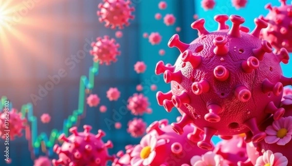 Fototapeta Covid-19 virus spread global health impact infographic scientific visualization macro view infectious disease research