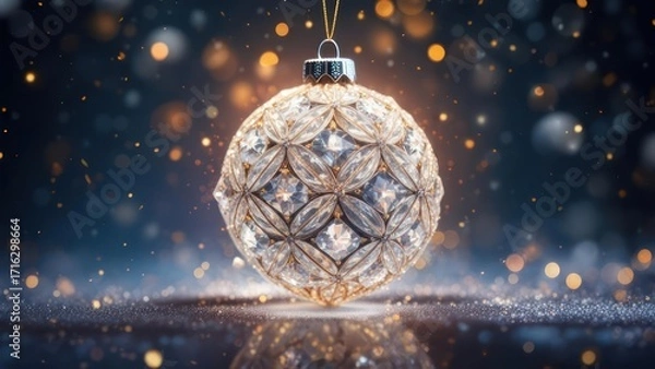 Fototapeta Sparkling Christmas ornament with bokeh background